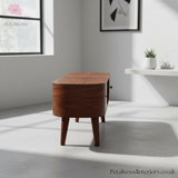 Curved Solid Wood - TV Stand with Centre Storage Shelf and Drawers - Timeless Design - Petalwood Interiors- Side