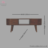 Curved Solid Wood - TV Stand with Centre Storage Shelf and Drawers - Timeless Design - Petalwood Interiors
