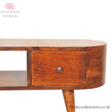 Curved Solid Wood - TV Stand with Centre Storage Shelf and Drawers - Timeless Design - Petalwood Interiors