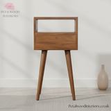 Dark Brown Solid Wood - Bedside Table with Patterned Drawer - 57cm Height - Timesless Desingn - Petalwood Interiors - Back