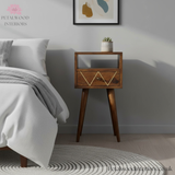 Dark Brown Solid Wood - Bedside Table with Patterned Drawer - 57cm Height - Timesless Desingn - Petalwood Interiors - Front