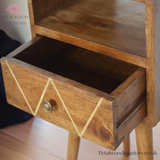 Dark Brown Solid Wood - Bedside Table with Patterned Drawer - 57cm Height - Timesless Desingn - Petalwood Interiors 