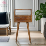 Dark Brown Solid Wood - Bedside Table with Patterned Drawer - 57cm Height - Timesless Desingn - Petalwood Interiors - Back