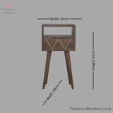 Dark Brown Solid Wood - Bedside Table with Patterned Drawer - 57cm Height - Timesless Desingn - Petalwood Interiors 
