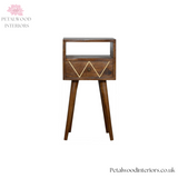 Dark Brown Solid Wood - Bedside Table with Patterned Drawer - 57cm Height - Timesless Desingn - Petalwood Interiors - Front