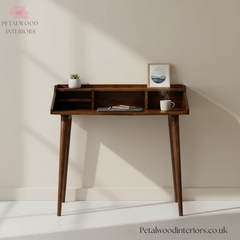 Dark Brown Solid Wood - Multi-Shelf Writing Desk - Classical Design Home Office - Timesless Desingn - Petalwood Interiors - Front