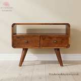 Dark Solid Wood - Small TV Stand - 2 Drawers 1 Shelf - Classic Design - Timeless Design - Petalwood Interiors- Front