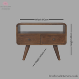 Dark Solid Wood - Small TV Stand - 2 Drawers 1 Shelf | Classic Design - Petalwood Interiors