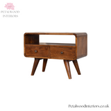Dark Solid Wood - Small TV Stand - 2 Drawers 1 Shelf | Classic Design - Petalwood Interiors