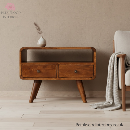 Dark Solid Wood - Small TV Stand - 2 Drawers 1 Shelf - Classic Design - Timeless Design - Petalwood Interiors