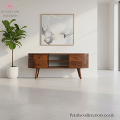 Dark Solid Wood - TV Stand - 4 Drawers 2 Shelves - Elegant Design - Timesless Desingn - Petalwood Interiors - Front