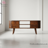 Dark Solid Wood - TV Stand - 4 Drawers 2 Shelves - Elegant Design - Timesless Desingn - Petalwood Interiors - Front