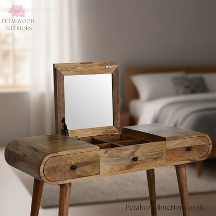 Dressing Table - Solid Wood - Foldable Mirror - 3 Drawers - 80cm Height - Unique Classic Style Dressing Table - Timeless Design - Petalwood Interiors