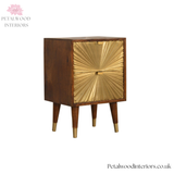 Elegant Bedside Table - 100% Solid Wood - Brass-Plated Drawers - Brass Cap Feet - Timeless Design - Petalwood Interiors- Side