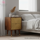 Elegant Bedside Table - 100% Solid Wood - Brass-Plated Drawers - Brass Cap Feet - Timeless Design - Petalwood Interiors- Side