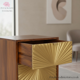 Elegant Bedside Table - 100% Solid Wood - Brass-Plated Drawers - Brass Cap Feet - Timeless Design - Petalwood Interiors