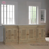 Elegant TV Stand - Solid Wood - Grey Wash - French Shutters - 6 Doors - Timesless Desingn - Petalwood Interiors - Side 