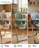 Flare Foldable High Chair - Beige, Adjustable Height & Reclining Backrest