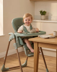Flare Foldable High Chair - Green, Adjustable Height & Reclining Backrest