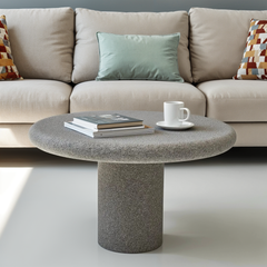 Round Coffee Table - Udaipur Low Textured Design & Concrete Base