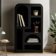Large Geometric Bookcase - Otis Black Asymmetrical Design - 180cm