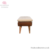 Handwoven Upholstered Bench - 100% Cotton - Buffalo Hide Leather - Solid Wood Legs - Timeless Design - Petalwood Interiors - Side