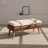 Handwoven Upholstered Bench - 100% Cotton - Buffalo Hide Leather - Solid Wood Legs - Timeless Design - Petalwood Interiors - Side
