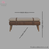 Handwoven Upholstered Bench - 100% Cotton - Buffalo Hide Leather - Solid Wood Legs - Timeless Design - Petalwood Interiors - Front
