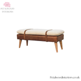 Handwoven Upholstered Bench - 100% Cotton - Buffalo Hide Leather - Solid Wood Legs - Timeless Design - Petalwood Interiors - Side