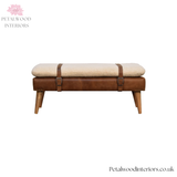 Handwoven Upholstered Bench - 100% Cotton - Buffalo Hide Leather - Solid Wood Legs - Timeless Design - Petalwood Interiors - Front