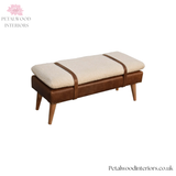 Handwoven Upholstered Bench - 100% Cotton - Buffalo Hide Leather - Solid Wood Legs - Timeless Design - Petalwood Interiors - Side