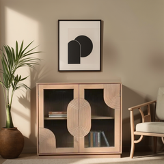 Solid Mango Wood Sideboard - Jodhpur Fluted Glass Door Storage