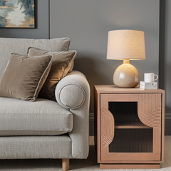 Mango Wood Bedside Table - Jodhpur Fluted Glass Door Storage