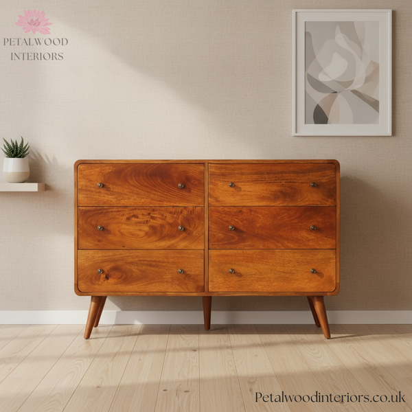 Large Chest of Drawers Solid Wood - Curved Edges Storage - Bedroom Furniture -  Timeless Design - Petalwood Interiors - Front