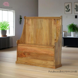Large Monks Bench - Handcrafted Solid Wood - Country Style - Storage Seat - Side