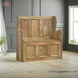 Large Monks Storage Bench - Handmade Solid Wood - Country Style - Carved Details | Petalwood Interiors - Side