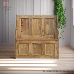 Large Monks Storage Bench - Handmade Solid Wood - Country Style - Carved Details | Petalwood Interiors - Front
