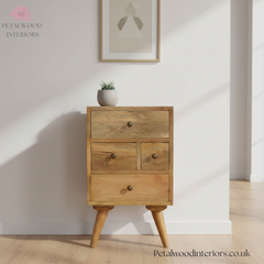 Light Brown Solid Wood - 4-Drawer Chest - Varied Drawer Sizes - Timesless Desingn - Petalwood Interiors - Front