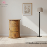 Light Brown Solid Wood - Cylindrical Chest - 3 Drawers - Unique Modern Design - Timesless Desingn - Petalwood Interiors