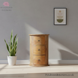 Light Brown Solid Wood - Cylindrical Chest - 3 Drawers - Unique Modern Design - Timesless Desingn - Petalwood Interiors - Front