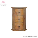 Light Brown Solid Wood - Cylindrical Chest - 3 Drawers | Unique Modern Design - Petalwood Interiors