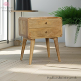 Bedside Table Solid Wood - 2 Drawers - Natural Finish | Traditional Design - Petalwood Interiors