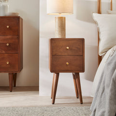 Solid Wood Bedside Table - Scandinavian Walnut Logan - Narrow 30cm Wide