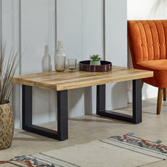 Mango Wood Coffee Table - Merlin Metal Frame Design - 115cm