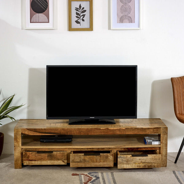 Mango Wood TV Stand - Merlin Large 3-Drawer Media Storage - 150cm