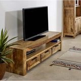 Mango Wood TV Stand - Merlin Large 3-Drawer Media Storage - 150cm