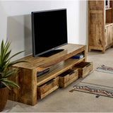 Mango Wood TV Stand - Merlin Large 3-Drawer Media Storage - 150cm
