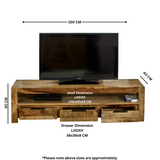 Mango Wood TV Stand - Merlin Large 3-Drawer Media Storage - 150cm