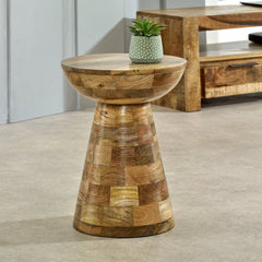 Mango Wood Side Table - Merlin Round Mushroom Design - 36cm