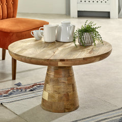 Mango Wood Coffee Table - Merlin Round Mushroom Design - 80cm